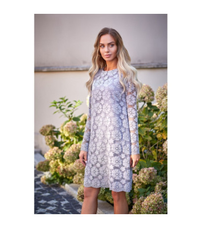 M406 Koronkowa sukienka trapezowa - szara