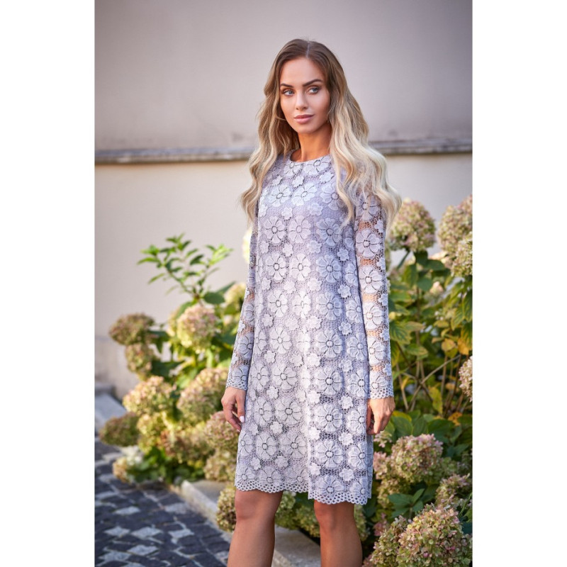 M406 Koronkowa sukienka trapezowa - szara