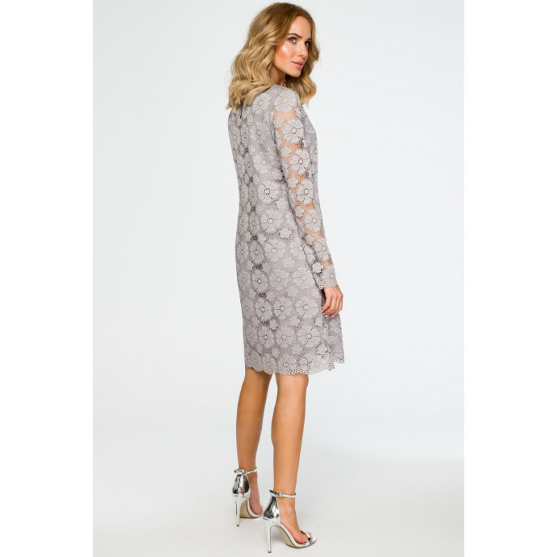 M406 Koronkowa sukienka trapezowa - szara
