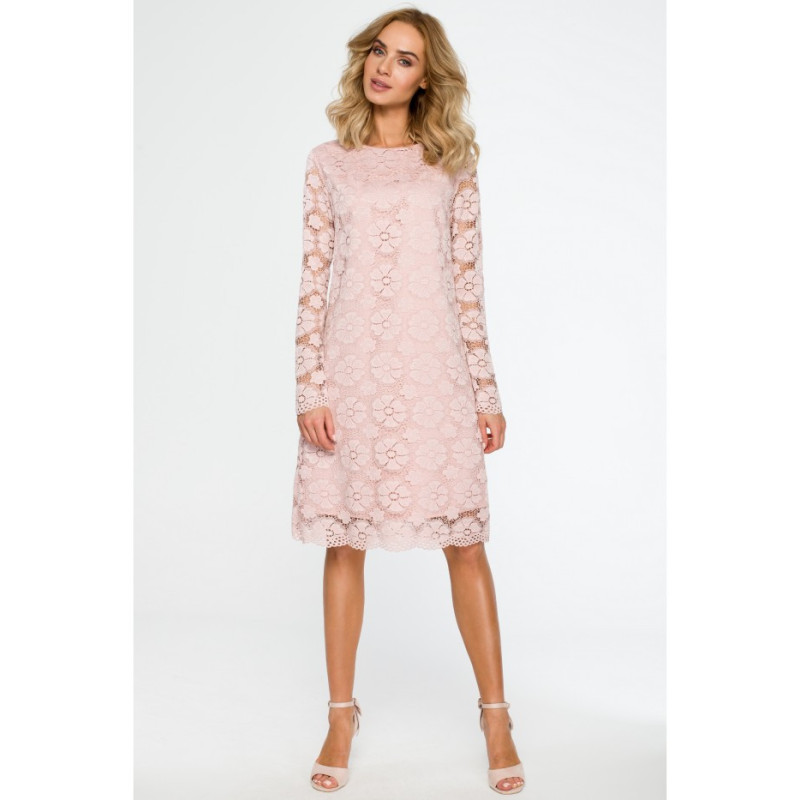 M406 Koronkowa sukienka trapezowa - różowa