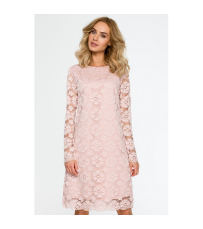 M406 Koronkowa sukienka trapezowa - różowa