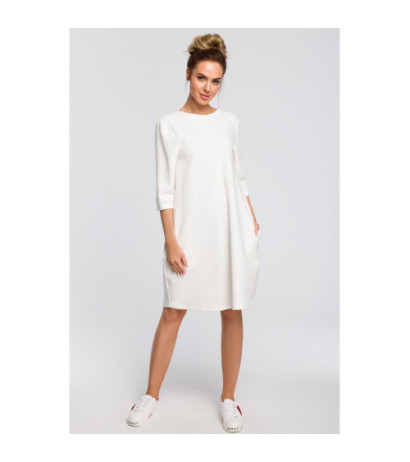 M417 Dresowa sukienka z dekoltem na plecach - ecru