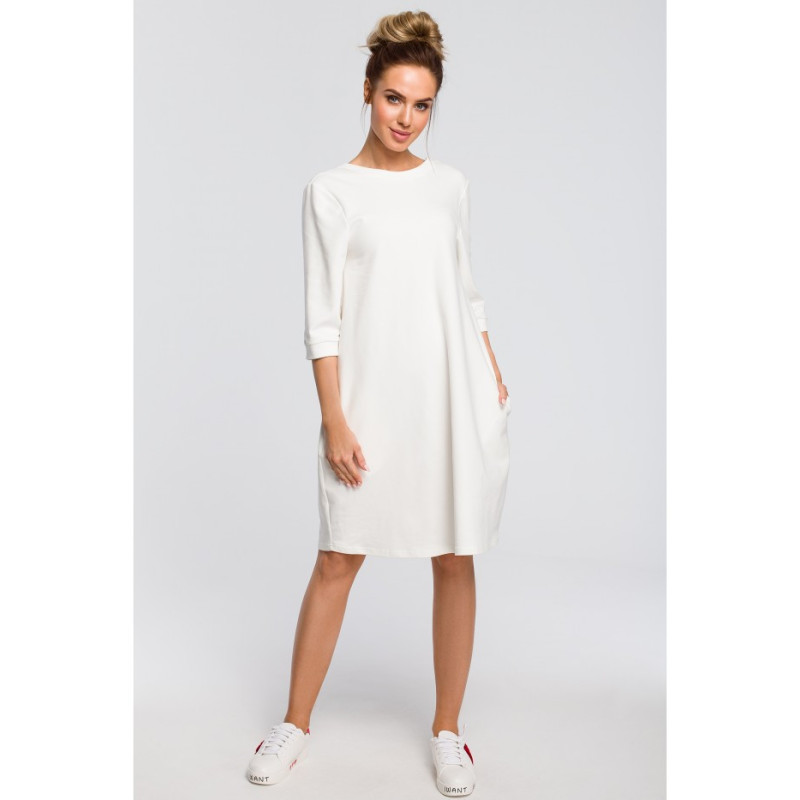M417 Dresowa sukienka z dekoltem na plecach - ecru