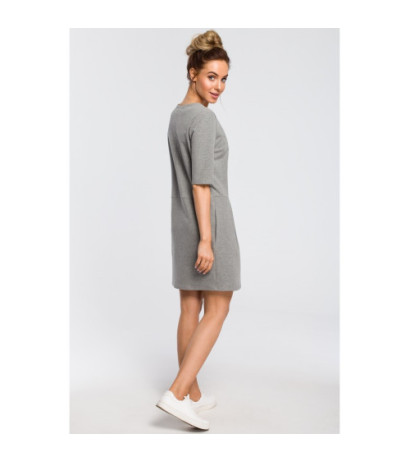 M422 Prosta sukienka z kokardką na ramieniu - szara