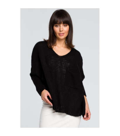 BK018 Luźny sweter z kieszenią - czarny