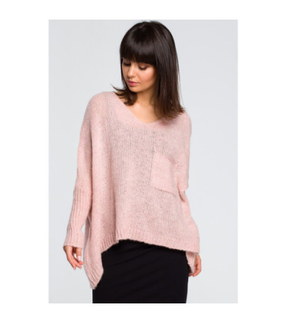 BK018 Luźny sweter z kieszenią - różowy