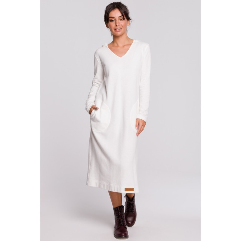 B128 Sukienka maxi z kapturem - ecru