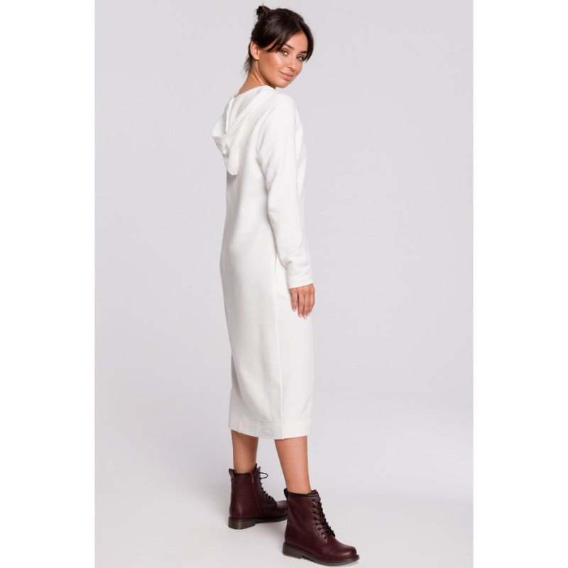 B128 Sukienka maxi z kapturem - ecru