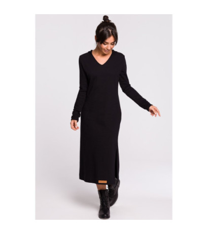 B128 Sukienka maxi z kapturem - czarna