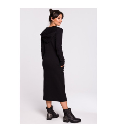 B128 Sukienka maxi z kapturem - czarna