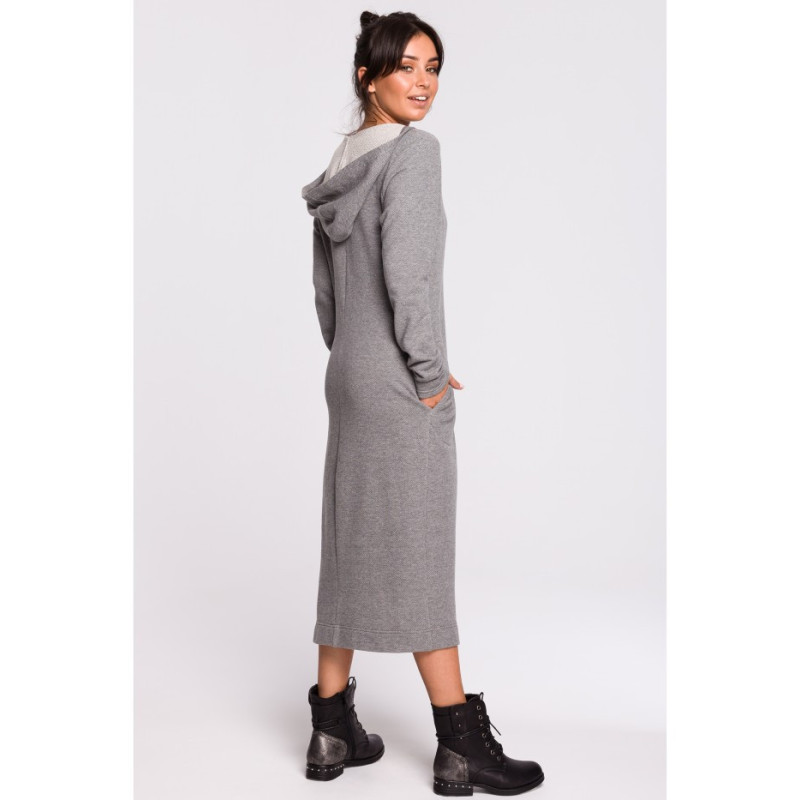 B128 Sukienka maxi z kapturem - szara