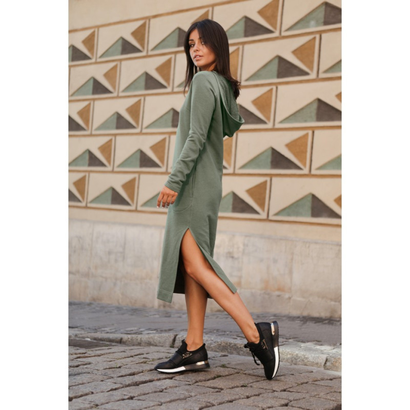 B128 Sukienka maxi z kapturem - khaki