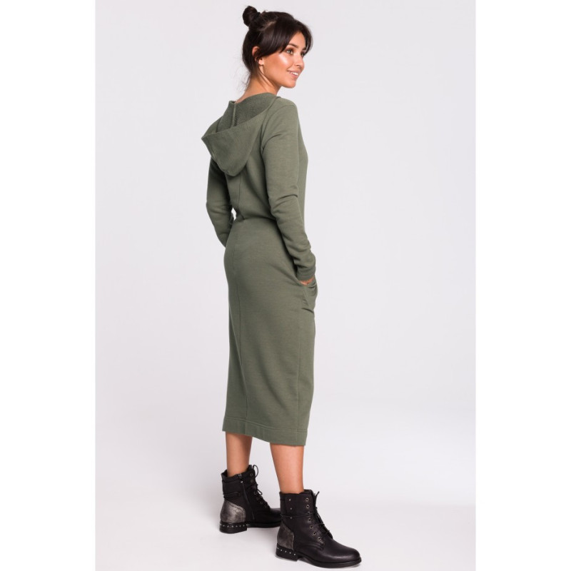 B128 Sukienka maxi z kapturem - khaki