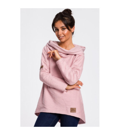 B131 Bluza z szerokim kołnierzem i kapturem - pudrowa