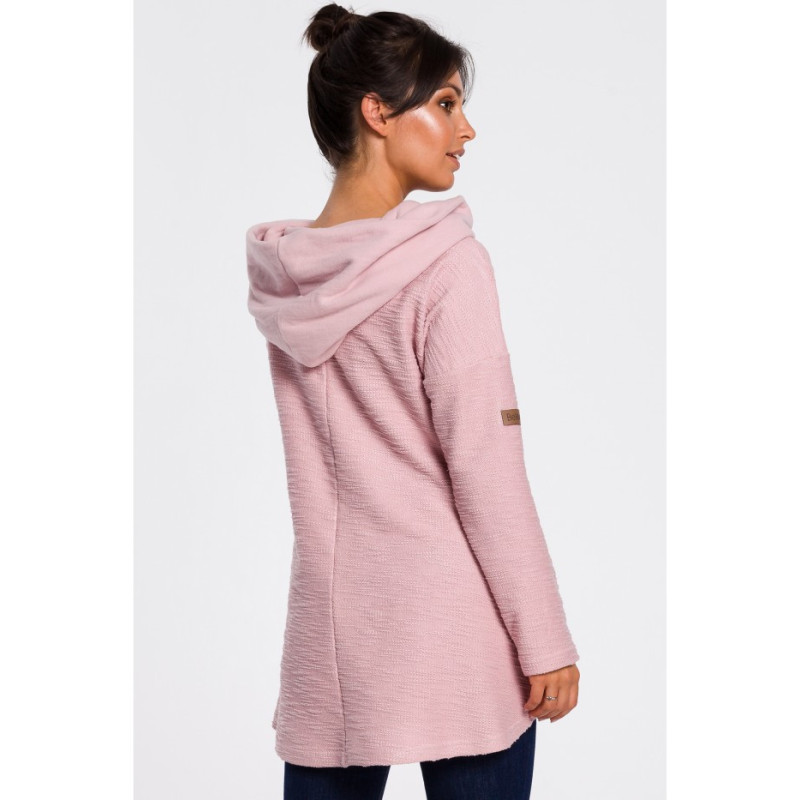 B131 Bluza z szerokim kołnierzem i kapturem - pudrowa