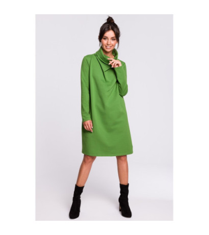 B132 Sukienka z wysokim kołnierzem - limonkowa