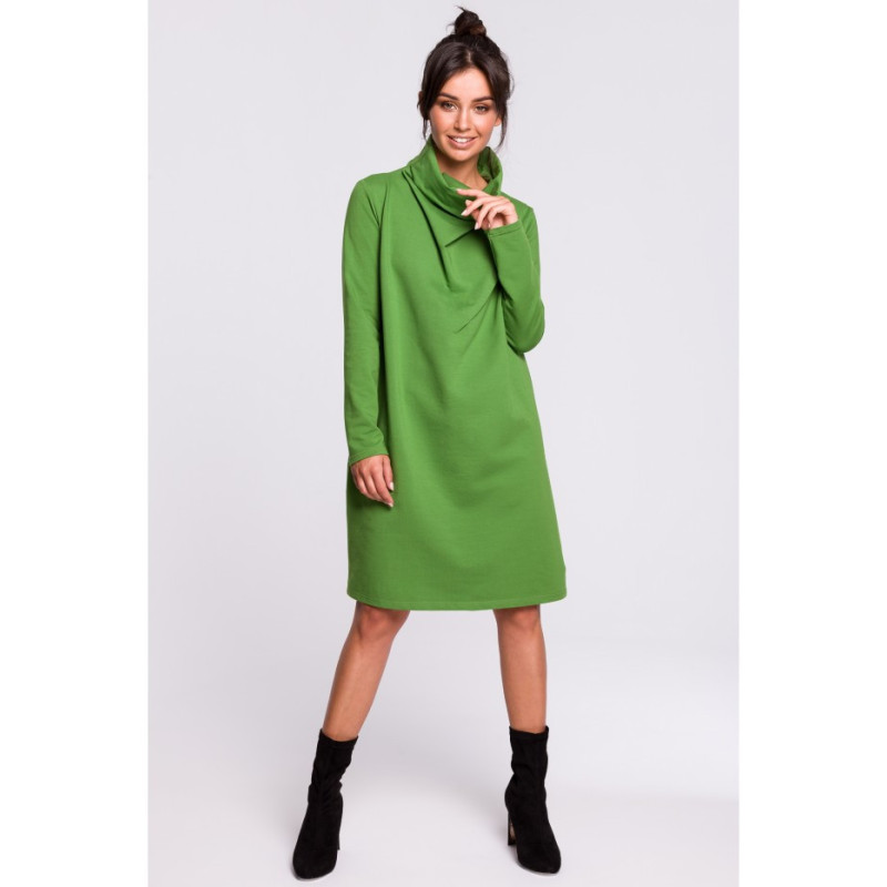 B132 Sukienka z wysokim kołnierzem - limonkowa