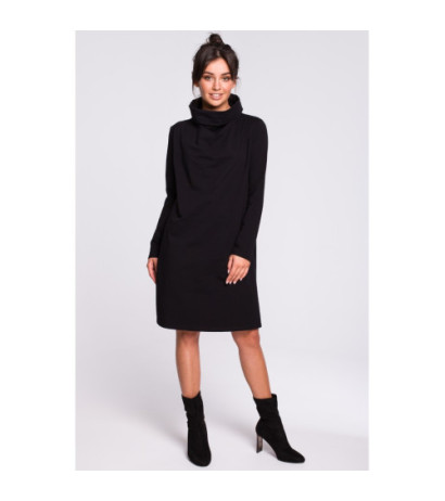 B132 Sukienka z wysokim kołnierzem - czarna