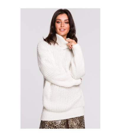 BK030 Długi sweter z golfem - biały