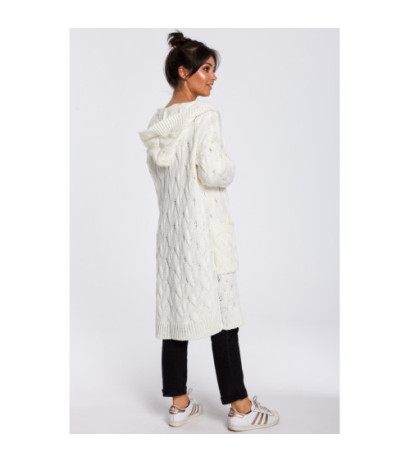 BK033 Długi kardigan z warkoczem - ecru