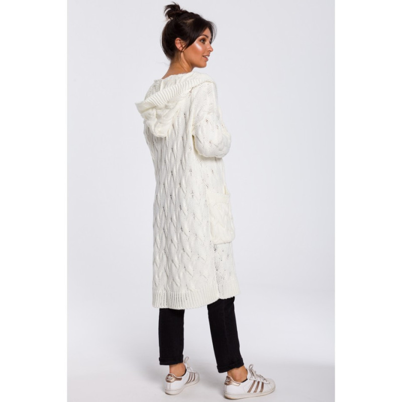 BK033 Długi kardigan z warkoczem - ecru