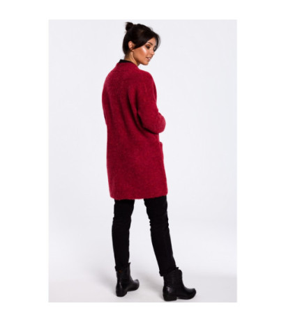 BK034 Kardigan gładki z kieszeniami - malinowy