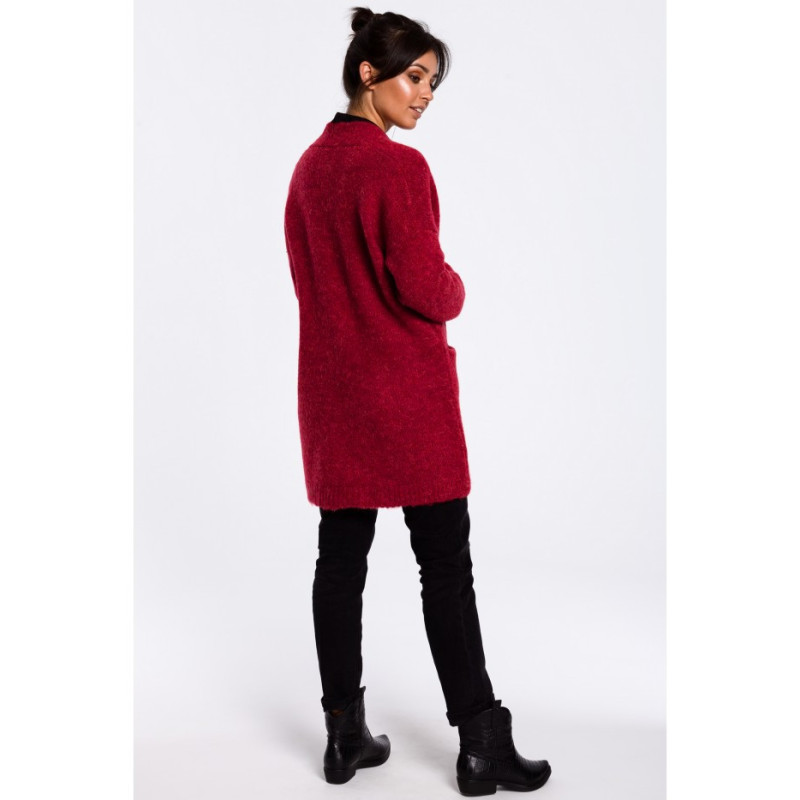 BK034 Kardigan gładki z kieszeniami - malinowy