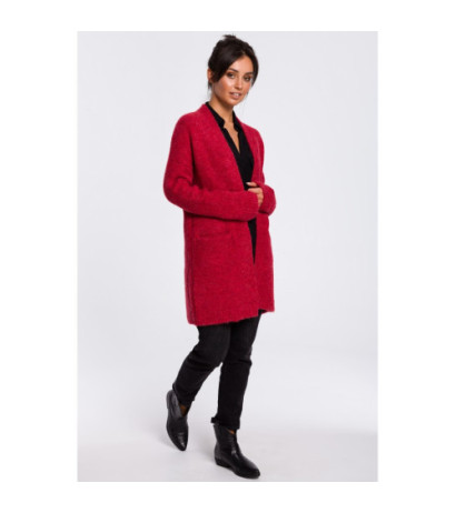 BK034 Kardigan gładki z kieszeniami - malinowy