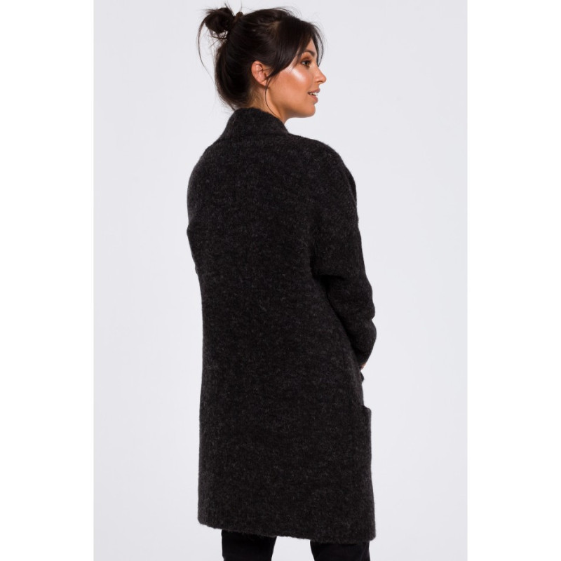 BK034 Kardigan gładki z kieszeniami - antracytowy