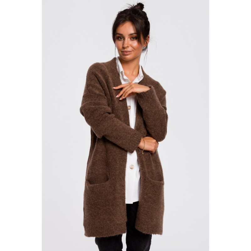 BK034 Kardigan gładki z kieszeniami - karmelowy