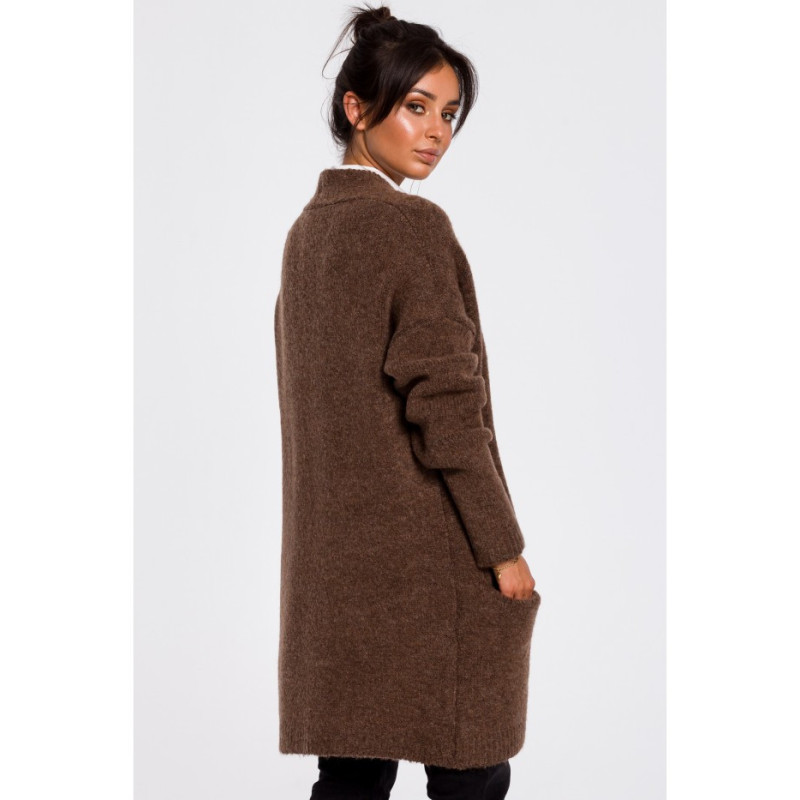 BK034 Kardigan gładki z kieszeniami - karmelowy