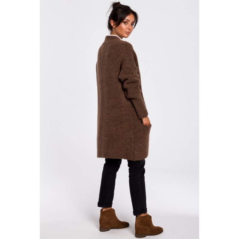 BK034 Kardigan gładki z kieszeniami - karmelowy