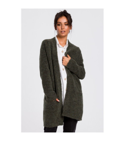 BK034 Kardigan gładki z kieszeniami - zielony