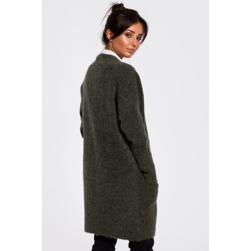 BK034 Kardigan gładki z kieszeniami - zielony