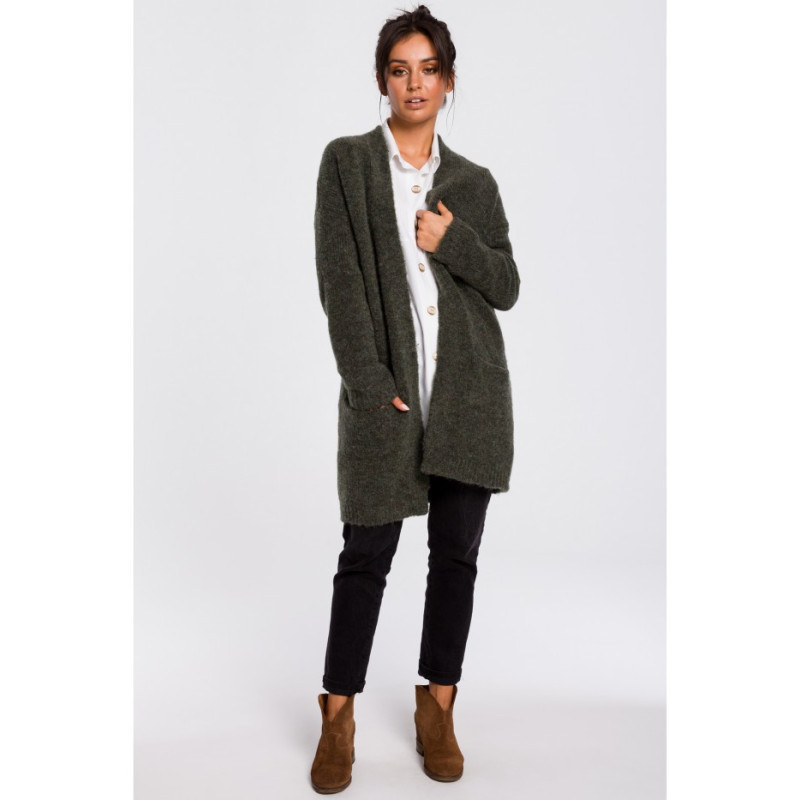 BK034 Kardigan gładki z kieszeniami - zielony