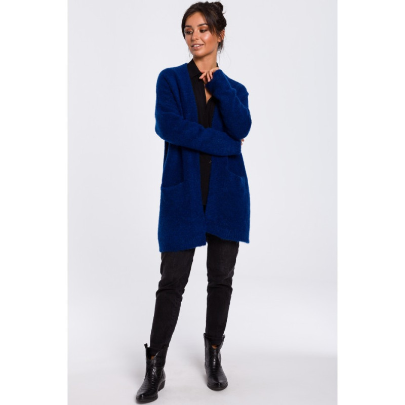 BK034 Kardigan gładki z kieszeniami - szafirowy