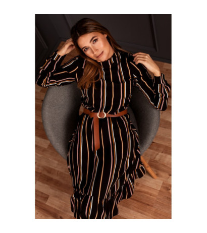 S182 Odcinana sukienka w prążek z paskiem - model 1