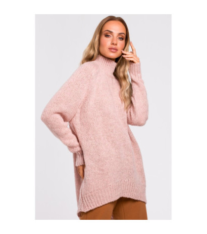 M468 Asymetryczny sweter z półgolfem - pudrowy