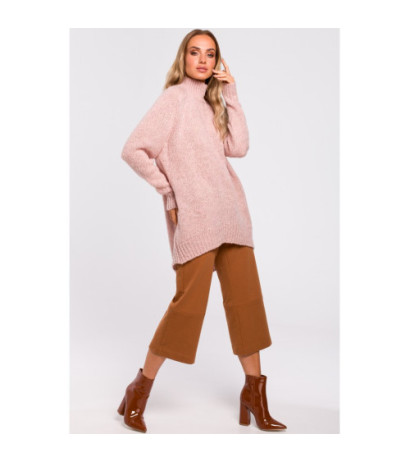 M468 Asymetryczny sweter z półgolfem - pudrowy