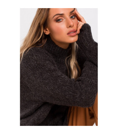 M468 Asymetryczny sweter z półgolfem - grafitowy