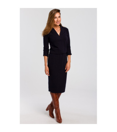 S194 Sukienka dzianinowa z dekoltem - atramentowa