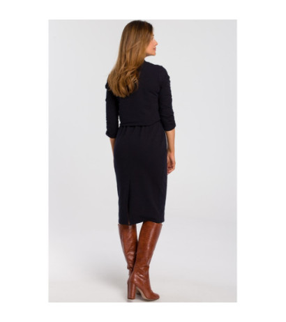 S194 Sukienka dzianinowa z dekoltem - atramentowa