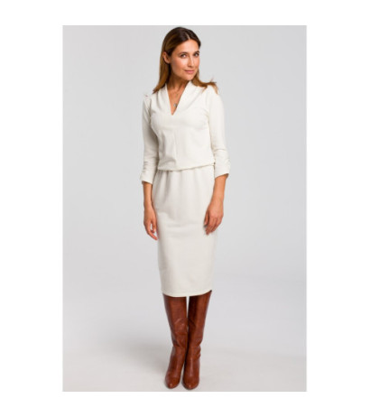 S194 Sukienka dzianinowa z dekoltem - waniliowa