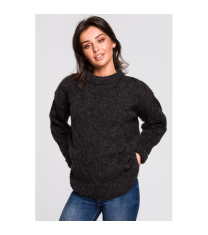 BK038 Sweter ze splotem typu warkocz - antracytowy