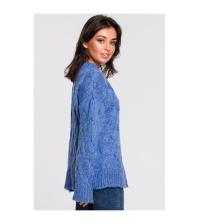 BK038 Sweter ze splotem typu warkocz - niebieski