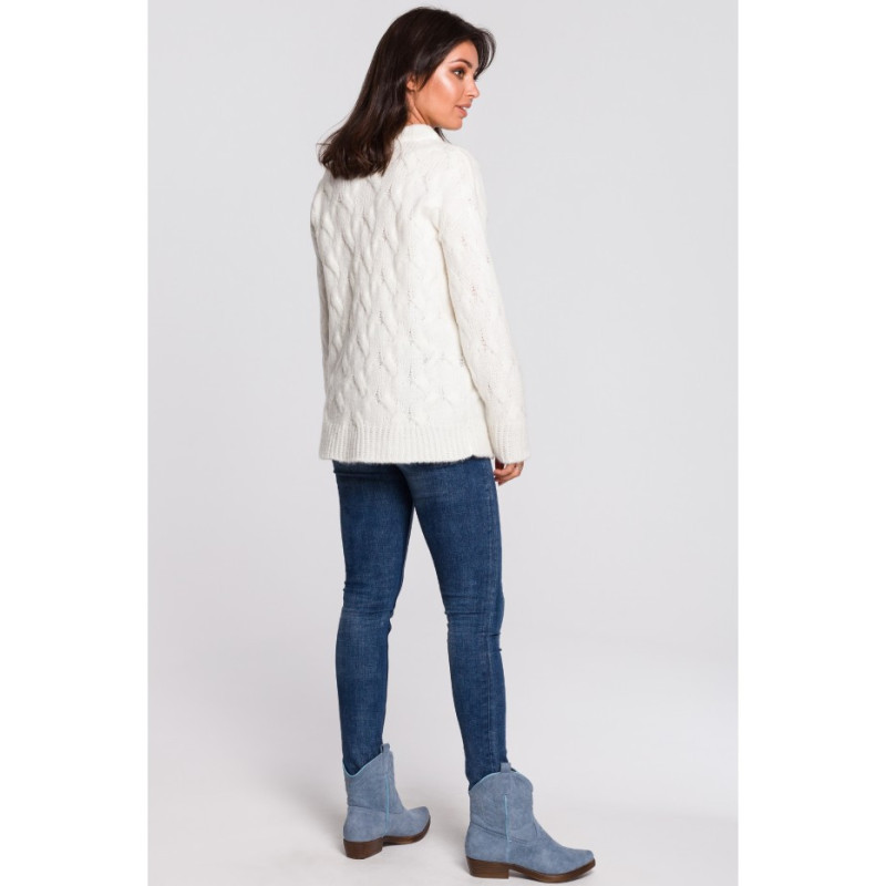 BK038 Sweter ze splotem typu warkocz - ecru