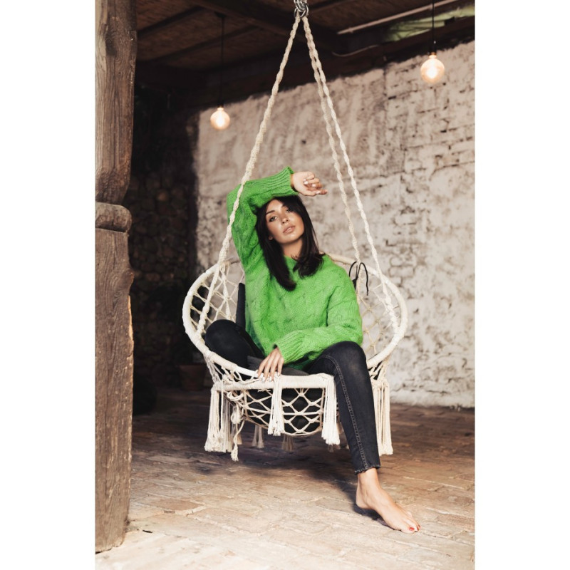BK038 Sweter ze splotem typu warkocz - zielony