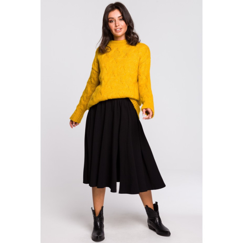 BK038 Sweter ze splotem typu warkocz - miodowy