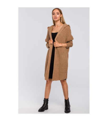 M475 Kardigan oversize z kapturem - kamelowy
