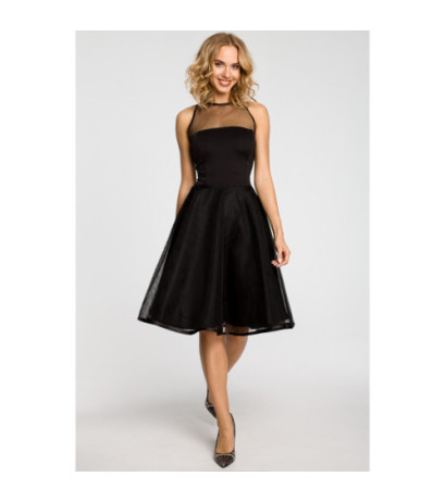 M148 Wieczorowa sukienka z dopasowaną górą - czarna